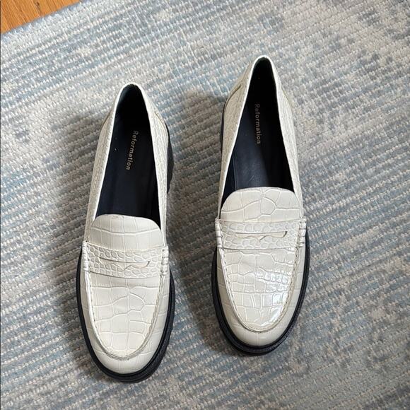Reformation Agnes Chunky Croc Embossed Platform Loafers Size 8.5 Two Tone White - Picture 4 of 8